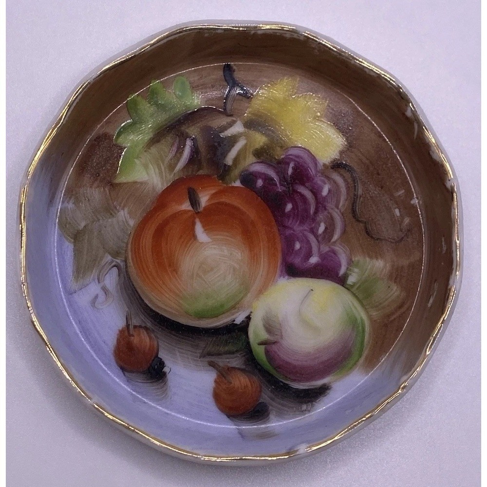Lefton Butter Pat Dish China Hand Painted Heritage Brown Fruit Coaster Gold Trim